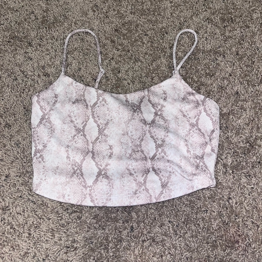 Brown and White Snake Print cropped tank top
